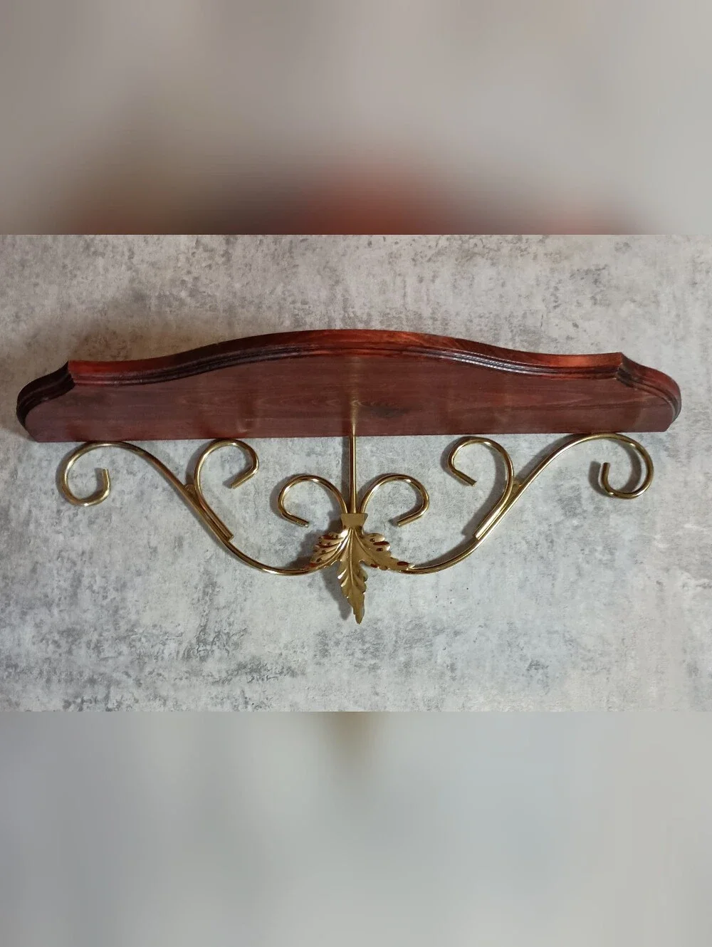 Home Interiors Wood and Ornate Gold Wall Shelf - Brown and Gold -  New In Box